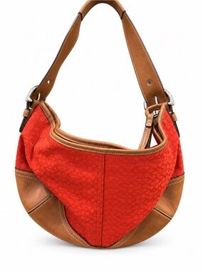 Coach Red Suede and Tan Leather Hobo Bag